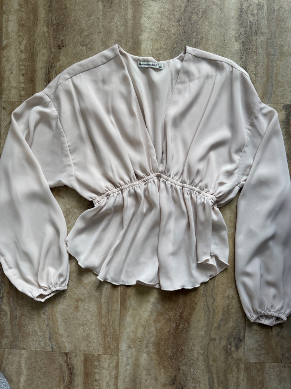 Abercrombie & Fitch Blush Cream V-Neck Cinched Waist Blouse